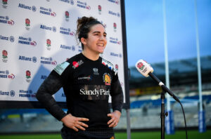 Brooke Bradley of Exeter Chiefs talks to the media after the game - Mandatory by-line: Andy Watts/JMP - 16/01/2022 - RUGBY - Sandy Park - Exeter, England - Exeter Chiefs Women v Harlequins Women - Allianz Premier 15s